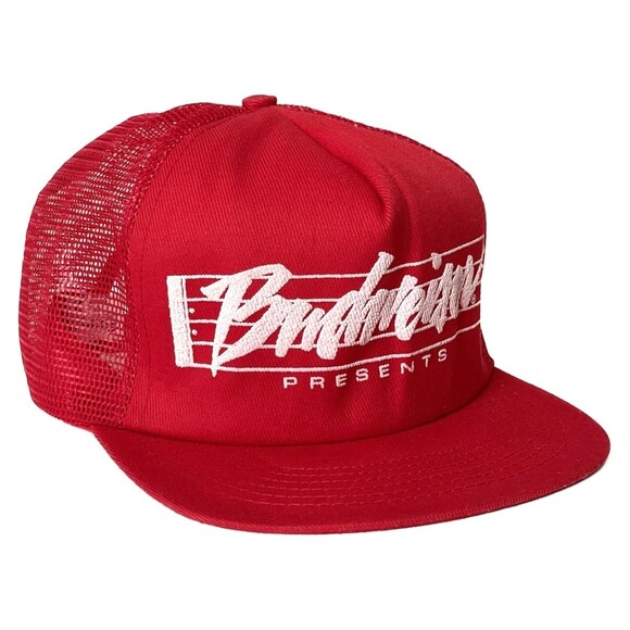 Vintage 90s Budweiser Script Spellout Mesh Trucker Snapback Hat Cap Rare - Picture 1 of 8